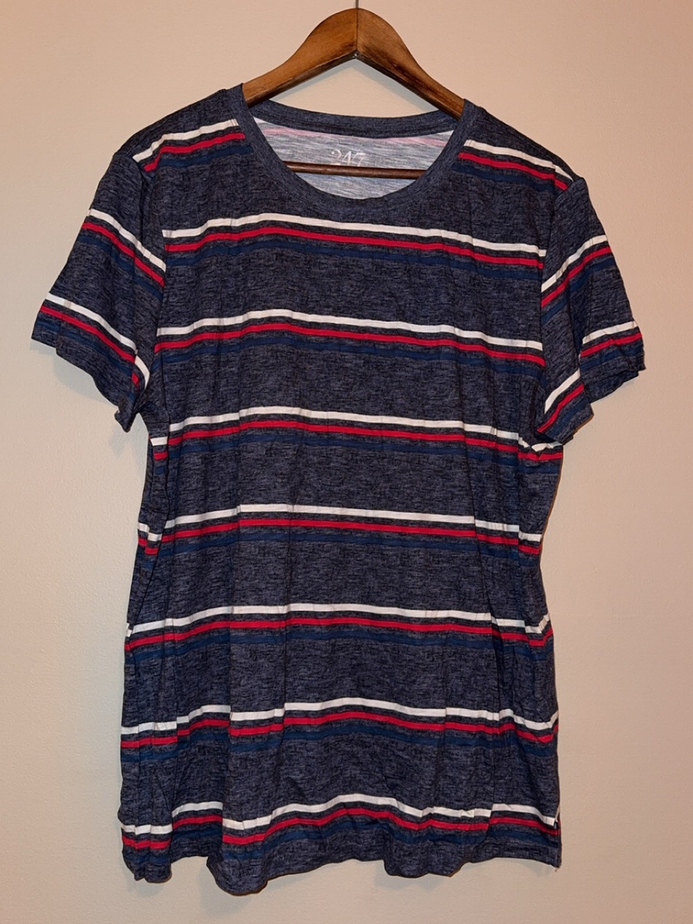 Maurices Navy Blue Striped Short Sleeve Tee with Red and White Stripes
